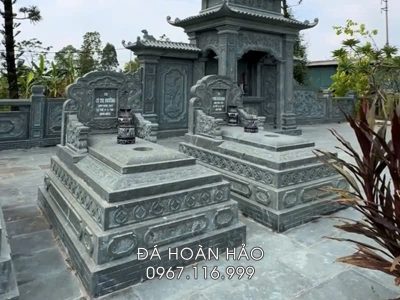 Mẫu Mộ đá xanh rêu đẹp, Mộ đá 5 cấp kích thước rộng 89cm x dài 147cm