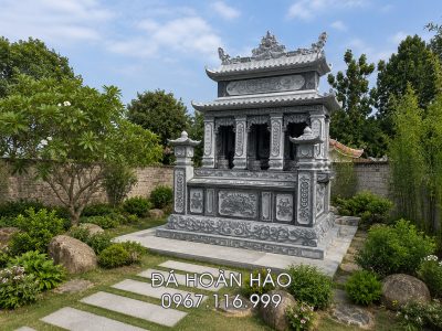 Lắp đặt Mộ đá 3 người 2 mái đẹp tại Ninh Bình Uy tín - Mẫu Mộ Cụ Tổ Đẹp