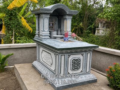 Mẫu Mộ đá 1 mái cong đẹp, chất lượng, đá xanh rêu Thanh Hóa, KT 81cm x 127cm