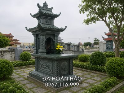 Mẫu Mộ đá 2 mái đá xanh rêu chất lượng - Mộ đá hai mái đẹp
