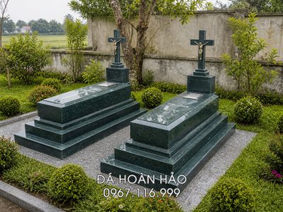 Mẫu Mộ đá Công giáo đá xanh rêu Thanh Hóa đẹp, chất lượng cao