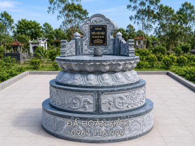 Mẫu Mộ đá tròn 3 cấp lắp ghép, đá xanh rêu, giá hợp lý