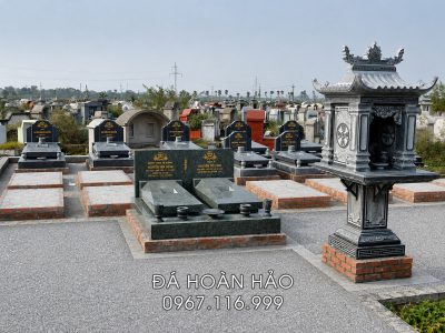 Mẫu Mộ đôi granite cho Bố Mẹ và Cây Hương Đá 1 Mái tại Lăng Mộ