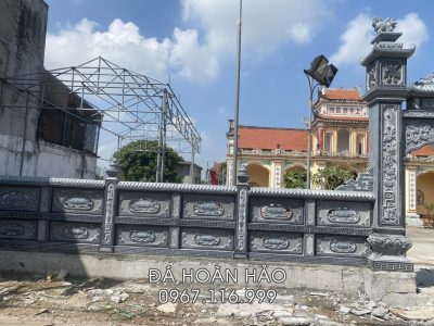 Mẫu Lan Can Đá - Tường Rào Đá 2 tầng Hoa Sen cho Đình Làng, Nhà Chùa