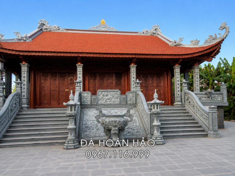 Mẫu Chiếu đá, Lan can bậc đá, Cột đá, Lư hương đá Từ đường – Nhà thờ