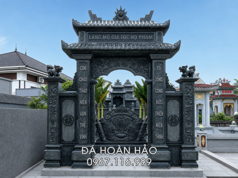 Mẫu Cổng đá 2 mái cho Khu Lăng Mộ đá Họ Phạm 13 Mẫu Cổng đá 2 mái cho Khu Lăng Mộ đá Họ Phạm