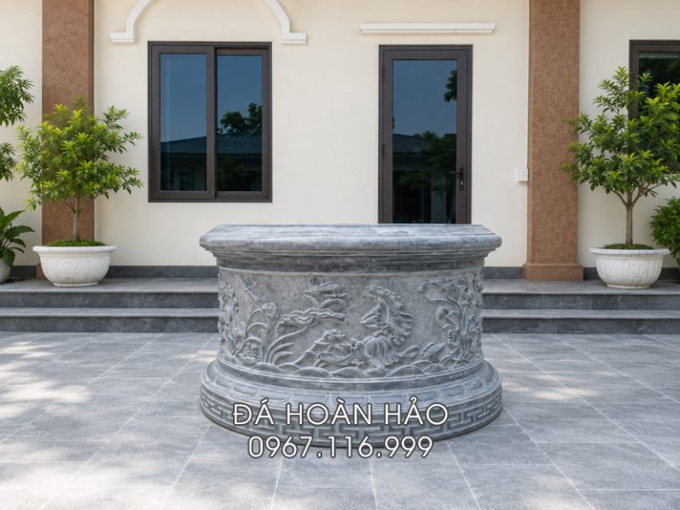 Mẫu Giếng đá Nhà thờ tổ, từ đường – Ý nghĩa Giếng đá khối hoa văn đầm sen