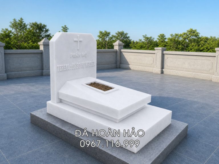 Mẫu Mộ Đá Trắng Công Giáo – Mộ cho người chưa lập gia đình theo đạo Công giáo