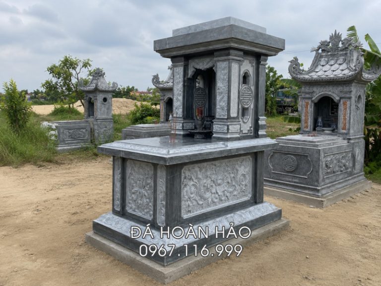 Mẫu Mộ đá 1 mái bằng (Mộ mái bằng) đá xanh Thanh Hoá bền đẹp, giá rẻ
