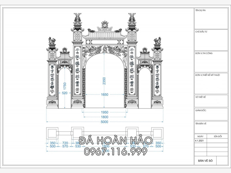 Mẫu Bản vẽ kích thước Cổng đá tam quan - Kích thước Cổng tam quan 5m 2 Mẫu Bản vẽ kích thước Cổng đá tam quan - Kích thước Cổng tam quan 5m