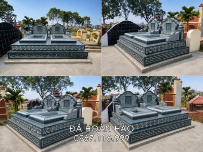 Báo giá Mộ đá đôi 3 cấp đẹp, chất lượng, đá xanh Thanh Hóa loại 1 giá 45 triệu đồng, lắp đặt toàn quốc