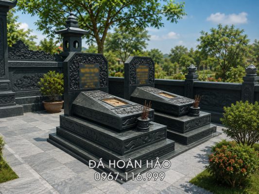 Mẫu Mộ đá xanh rêu 3 cấp - hoa văn sắc nét, tinh tế, cổ kính | Đá mỹ nghệ Hoàn Hảo