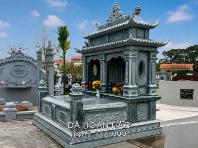 Mẫu Mộ đá đôi có mái hay Mộ đôi không mái - Báo giá Mộ đá đôi từ 50 - 100 triệu đồng (Mẫu Mộ đá đôi 2 mái tại Đá mỹ nghệ Hoàn Hảo Ninh Bình)