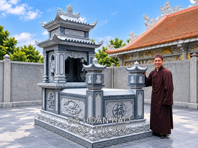 Mẫu Mộ đá 2 mái đẹp cho Hòa Thượng hay Thượng tọa tại Chùa